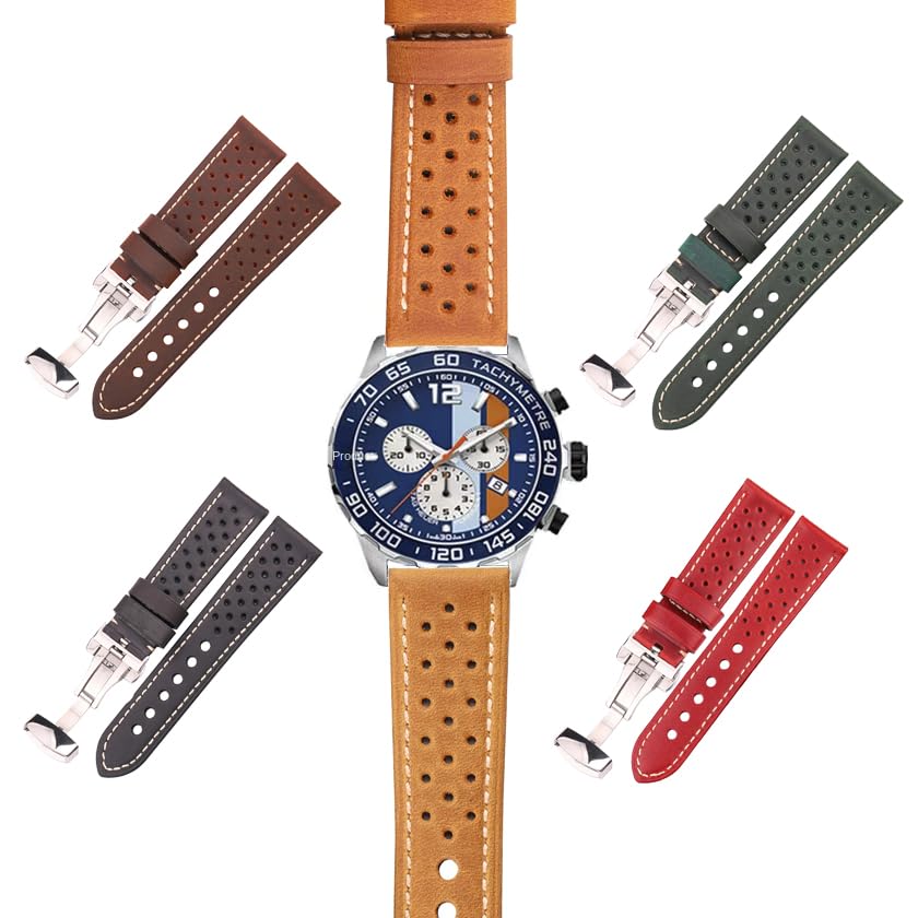 Bracelet cuir montre 24mm avec fermoir déployant compatible Tag Heuer marron noir