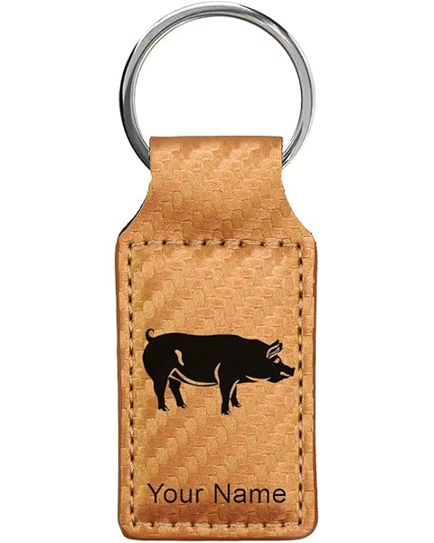 LaserGram Rectangle Keychain, Pig, Personalized Engraving Included