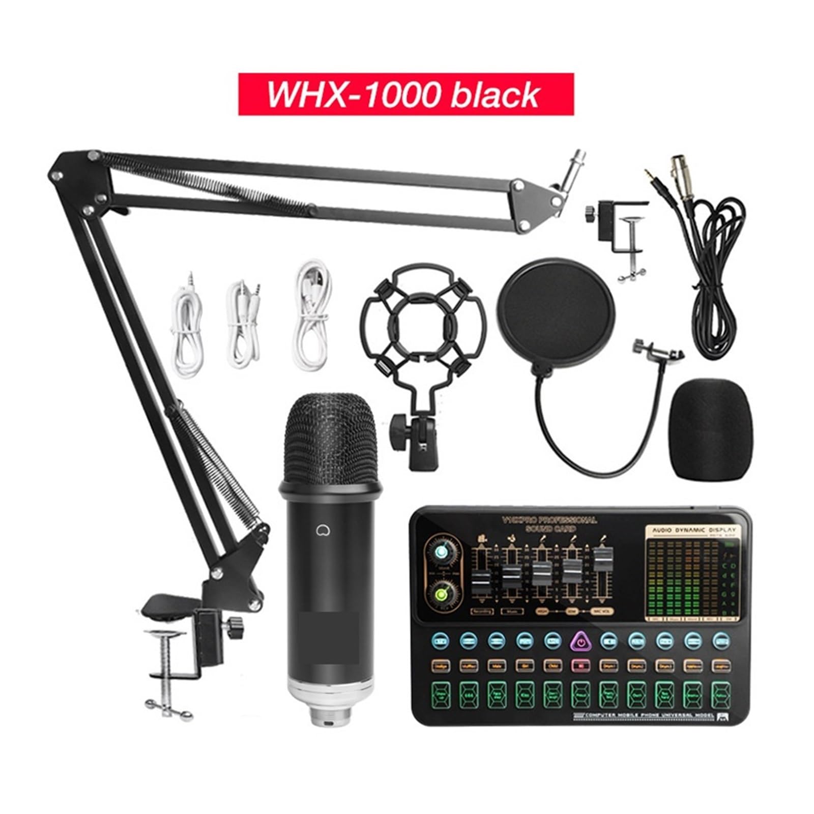 Soundkarten-Kit BM800 Mixer Soundkarte Studio Audiomixer Gesang Rauschunterdrückung Mikrofon Stimme Live-Übertragung Telefon Computer Aufnahme Studio-Setup für (Set A2 1)