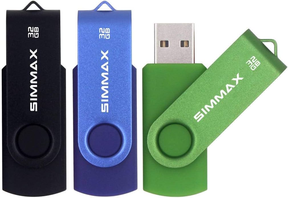 SIMMAX USB Flash Drives 3 Pack 32GB Memory Stick Swivel Design USB 2.0 Flash Drive Thumb Drive Zip Drives (32GB Black Blue Green)