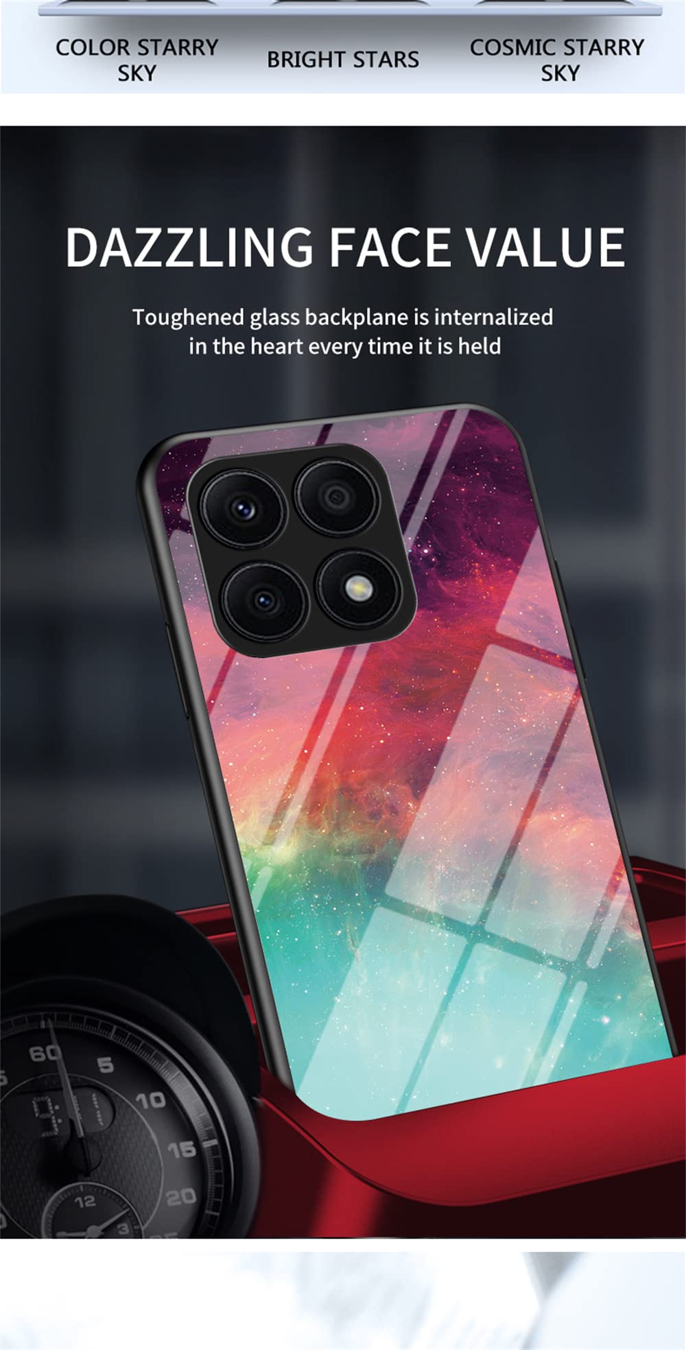 Custodia Per Honor X8a / X8 5G – Cover Posteriore In Vetro Sfumato Con Effetto Stellato – Sottile E Protettiva