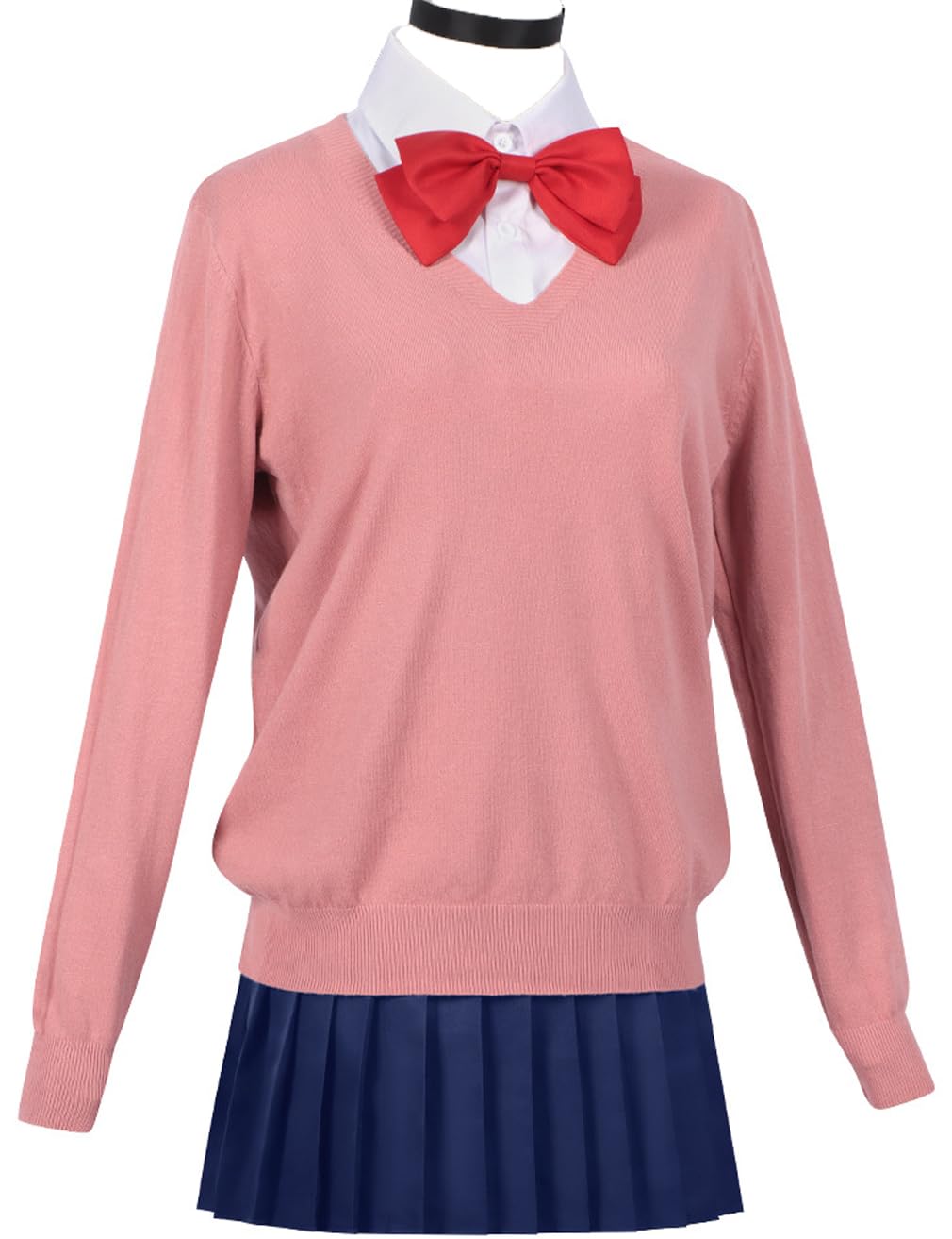 Anime Womens Costume Pink Cosplay Maid Shirt Bow Dress School Uniform Outfit Suit