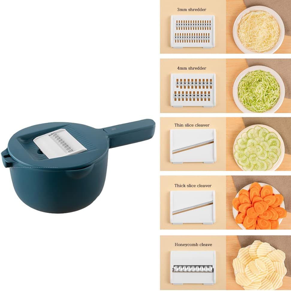 Five Blade Mandoline Slicer +Bowl set – Premium Quality Multi Purpose and Adjustable Vegetable Slicer, Cutter, Shredder, Veggie Slicers for Fruits and Vegetables super easy DK Green