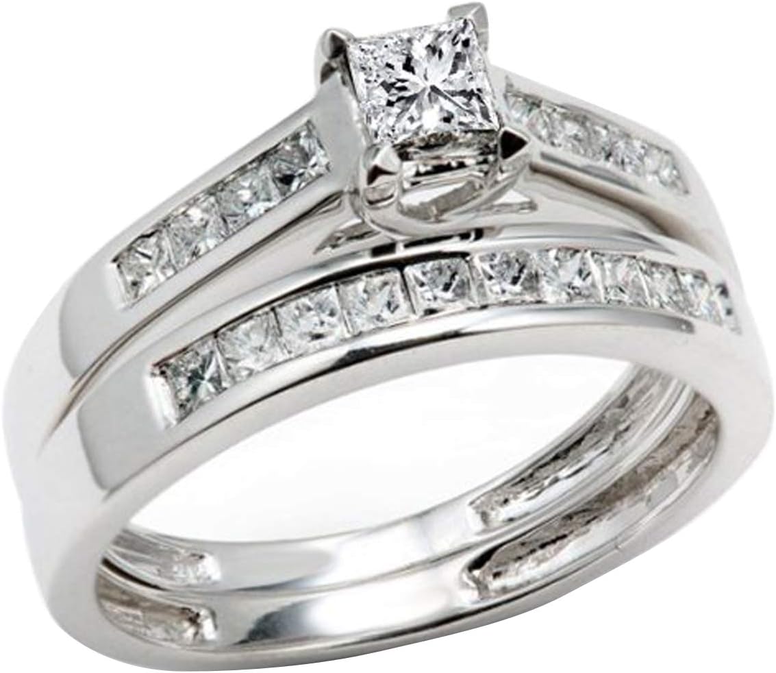 Dazzlingrock Collection 0.50 Ctw Princess Natural Diamond Women Bridal Ring Engagement Set, 14K White Real Solid Gold