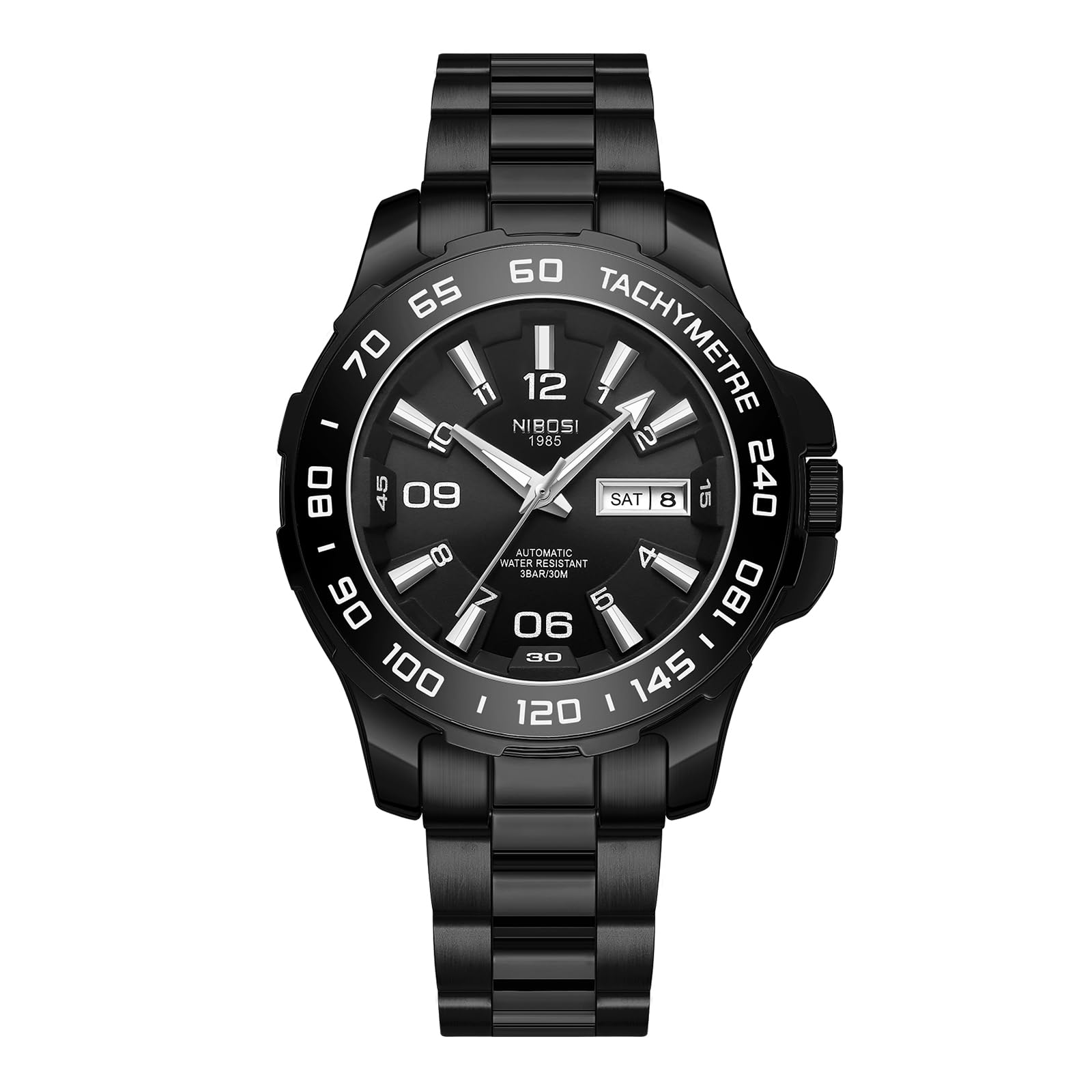 NIBOSI Automatic Men Watches Business Black Dial Stainless Steel Mechanical Watches For Men Waterproof Military Analogue Casual Wrist Watch Calendar, Black Band (B0CFPVZ4TQ) Amazon Price History, Amazon Price Tracker