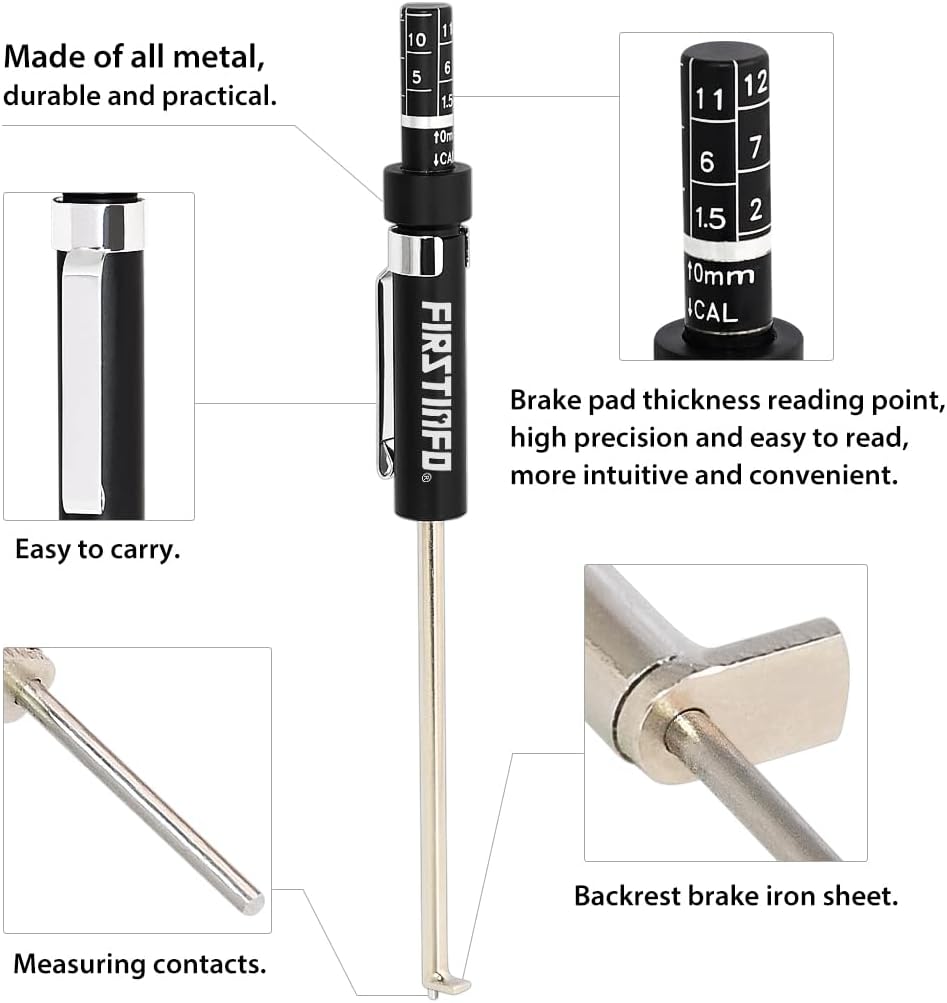 FIRSTINFO F3917 Precise Brake Pad Thickness Gauge Made in Taiwan | Auto Brake Pad Measurement Tool with Scale | Brake Pad Tester Brake Pad Detection Pen Scale