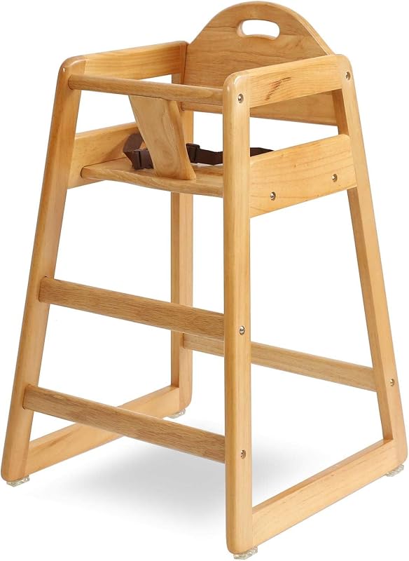 Trona de madera para bebés y niños pequeños – Trona apilable estilo restaurante con madera maciza de calidad comercial para mesa de comedor y cocina – Diseño compacto y portátil para uso doméstico y de restaurante - Natural