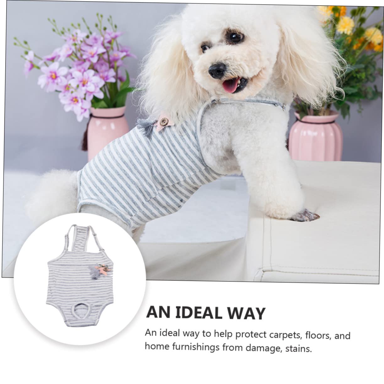 Garneck Pet Sanitary Pantie Breathable Dog Diaper with Suspender for Female Dogs Comfortable Cloth Material Stylish Stripe Design for Period Use Washable