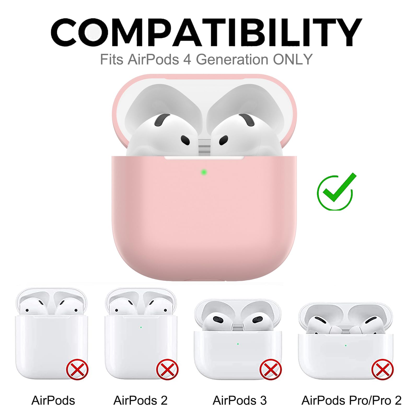 Coque AirPods 4, Étui Protection Mince Silicone AirPods 4 2024 USB-C, Rose