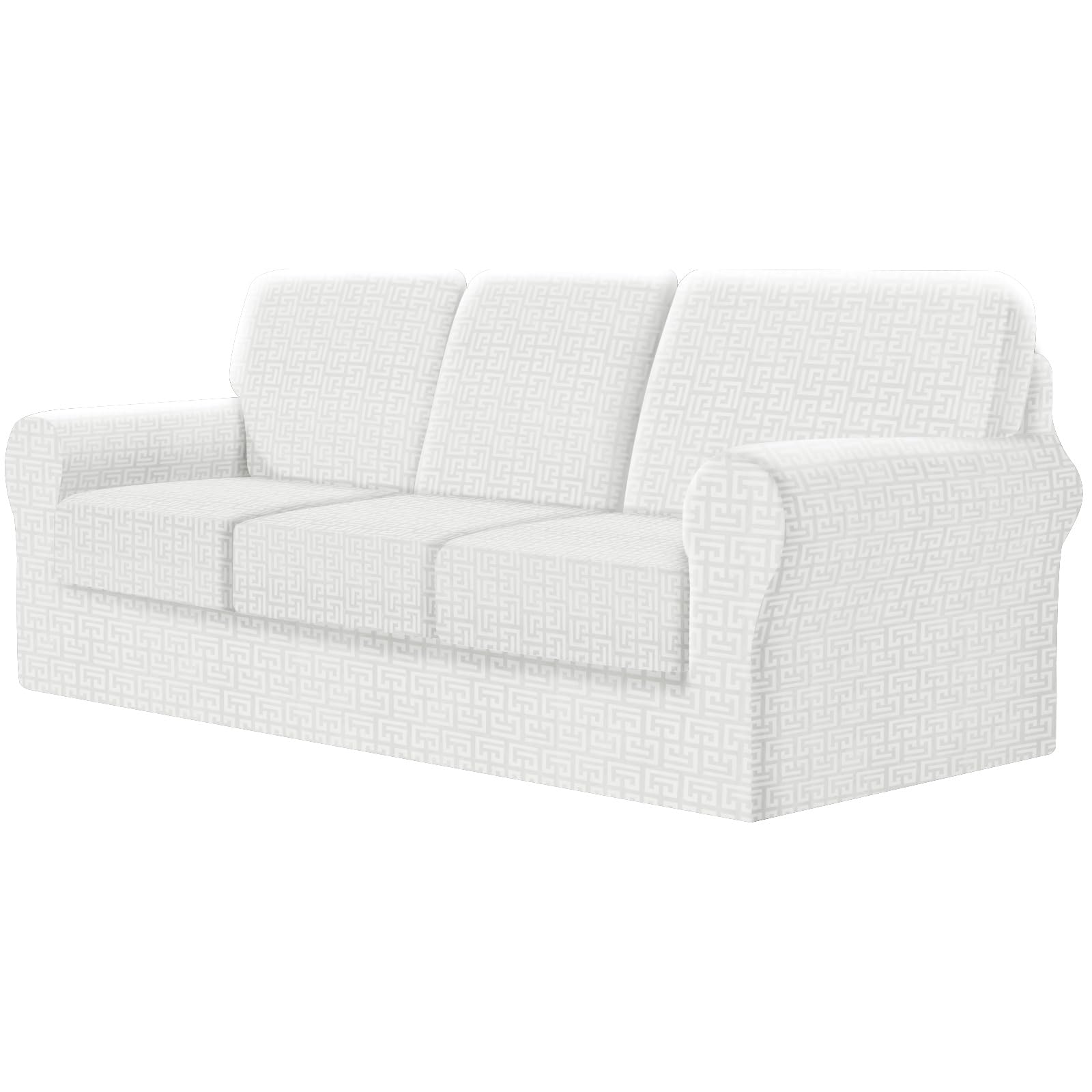 SYLC Fitted Sofa Cover 3 Seater, 7 Piece Sofa Slipcover with 3 Seat Cushion Covers and 3 Backrest Covers, Settee Covers Stretch Velvet Anaglyph(Ivory,Sofa - 7 PCS)