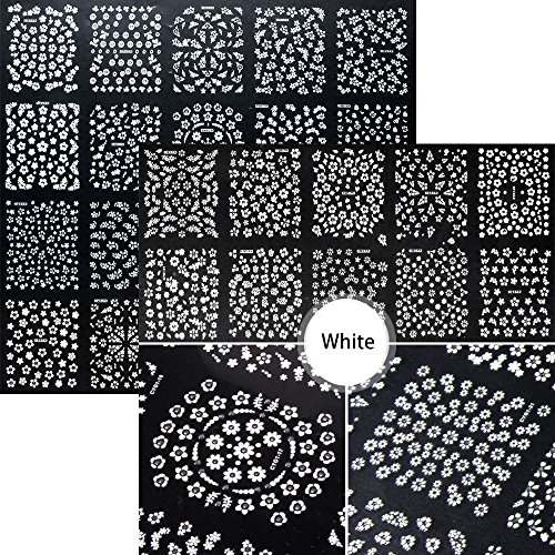 4500 Pieces Flowers Nail Stickers Kit 90 Sheets 3D Mini Nail Art Stickers Black White Colorful Various Patterns Flower Decals Self-Adhesive False Sticker for Women DIY Decor Birthday Party Favors Gift - Image 4