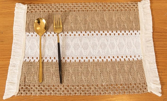 Image of HomeCloud Croshia Woven Table placemat - Heat Resistant, Washable Table Decoration for Dining, Office, Kitchen, Hotel, and Home (Rec Beige White, Set of 4)