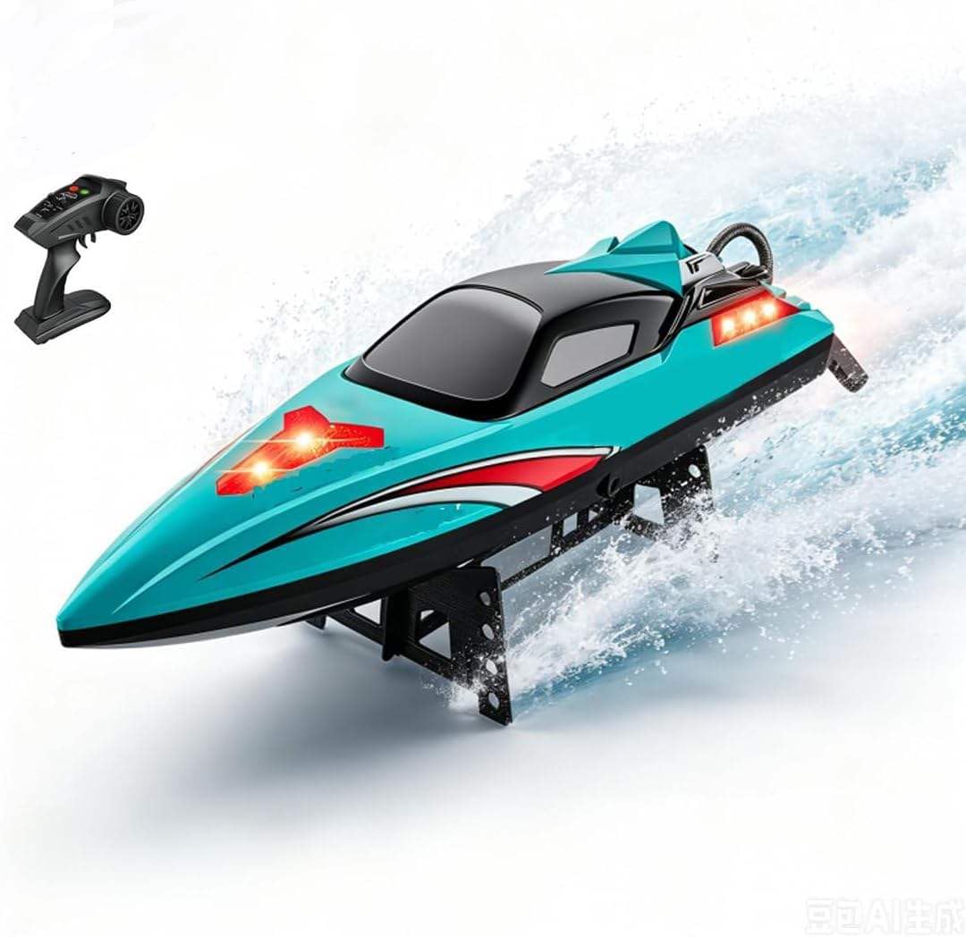 Ferngesteuertes Boot 2.4G RC Rennboot mit LED, Wasserdicht, Kenterrettung per Knopfdruck 55km/h Speed Wasserfahrzeug für Pools und Seen Erwaschene 16+