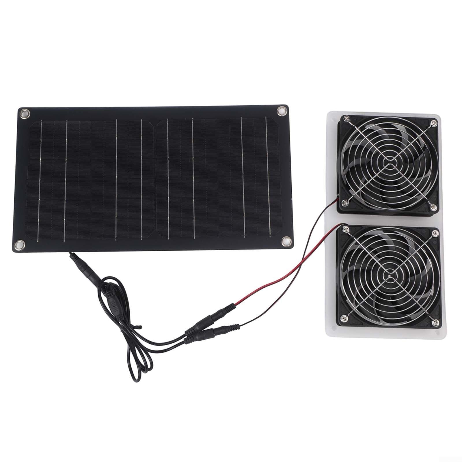 30W Set di ventole solari con 2 ventole impermeabili IPX7, doppia griglia di protezione per pollaio, serre e fienili, nero