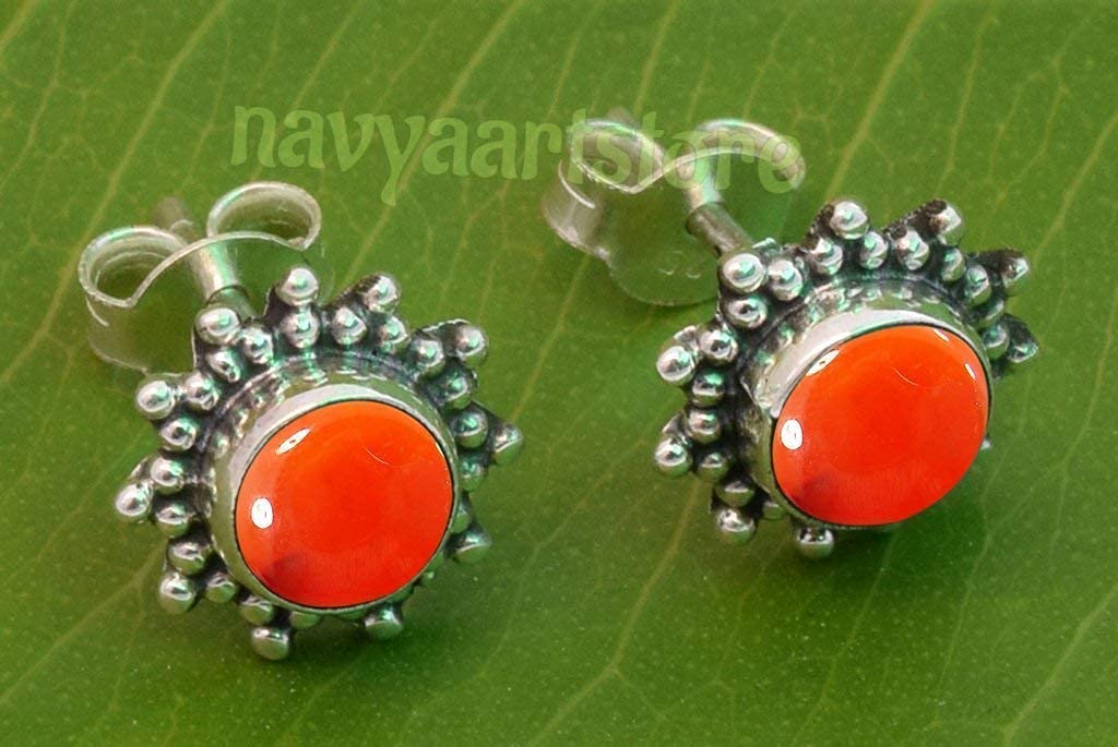 Carnelian Stone Stud Earring, Handmade 925 Sterling Silver Stud Earrings for Women and Girls, Solitaire Stud Earring, Round Stone Stud Earrings, Gift Jewelry for her