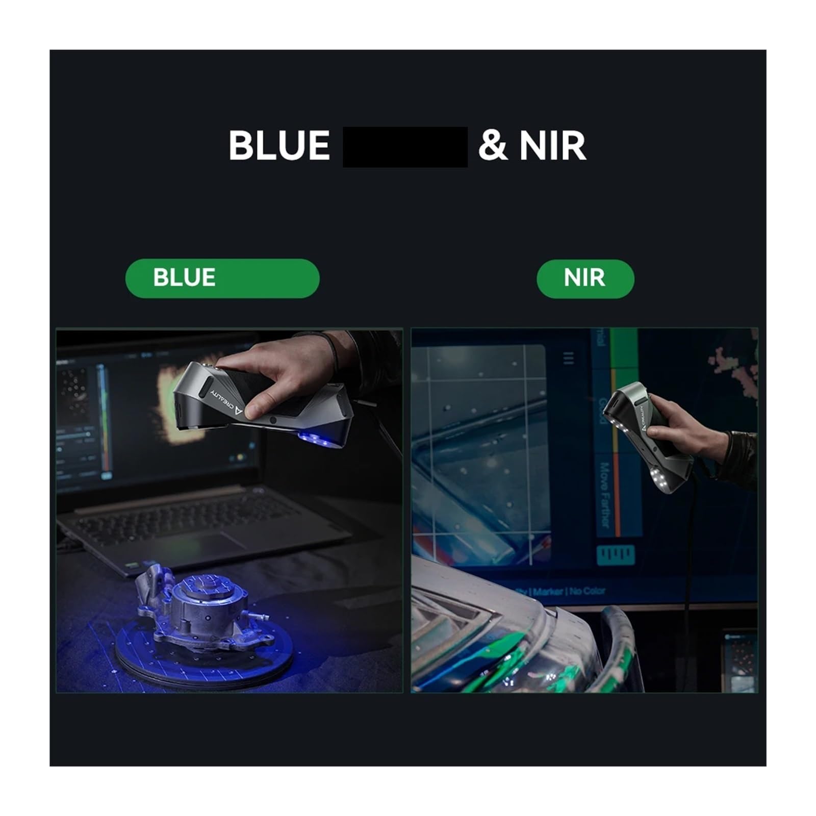 Scanner 3D CR-Scan Raptor Blue NIR Light 0,02 mm di precisione 60 FPS Anti-Shake Tracking a colori for stampa