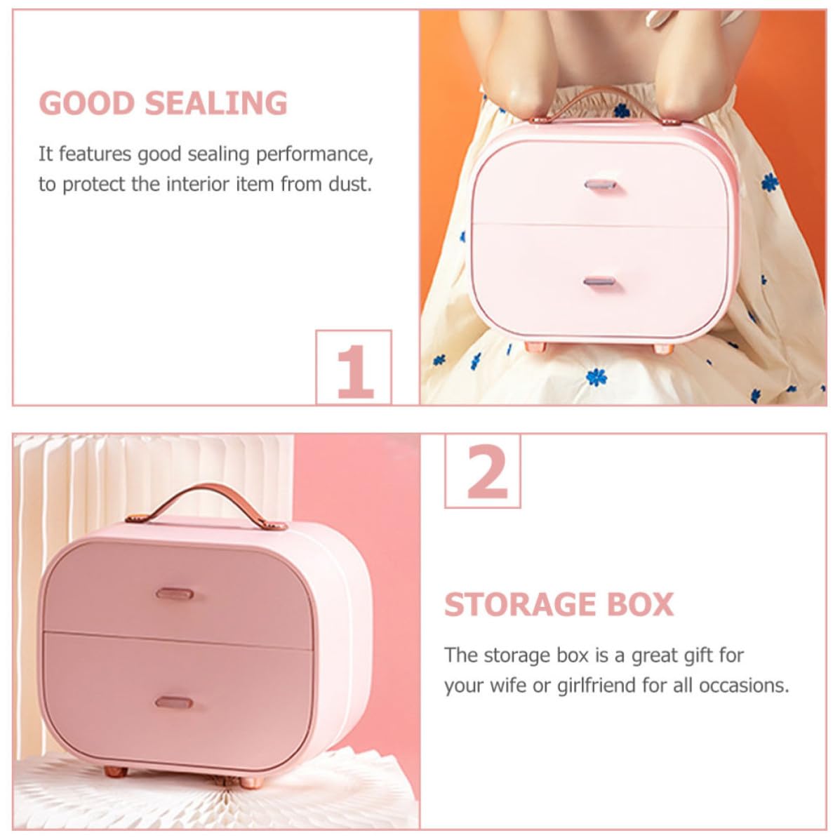 Scatola Porta Oggetti in Pp Rosa per Cosmetici e Gioielli Struttura Robusta e Salvaspazio, Organizer da Scrivania Multi-strato per Tavolo del Comò