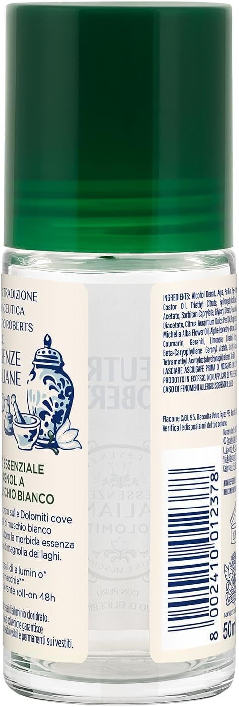 12x Neutro Roberts Dolomiti Roll-on Deodorant, 50 ml, mit Glycerinöl, 48h Schutz, ohne Aluminiumsalze, für Damen und Herren,+ Italy Shop Service Kostenloser Schlüsselanhänger