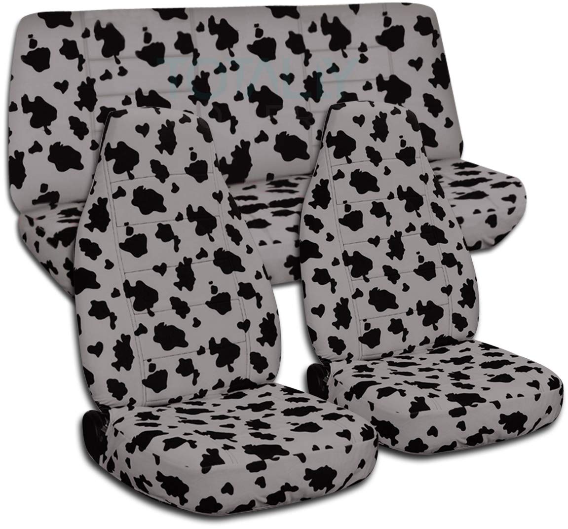 Totally Covers Compatible with 1987-1995 Jeep Wrangler YJ Animal Print Seat Covers: Silver Cow - Full Set: Front & Rear (29 Prints) 2-Door Complete Back Bench