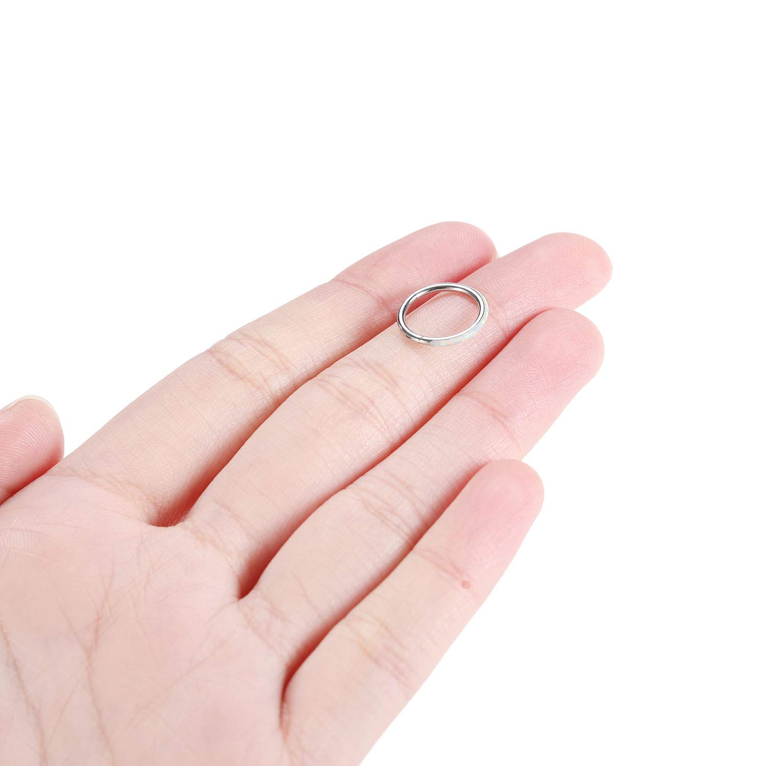 hengkaixuan CZ/Opal Nose Rings Conch Jewellery Septum Clicker 316L Surgical Steel Segment Ring Helix Cartilage Earrings Hoop Daith Tragus Rook Piercing Jewellery — view 3