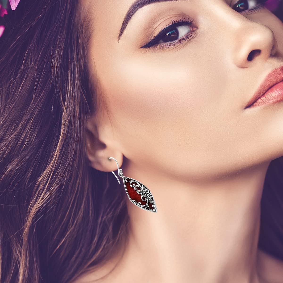 Red Coral Dangle Earrings for Women in 925 Sterling Silver - Dangling Drop Coral Earrings Handmade Birthstone Vintage Boho Jewelry Birthday Gifts for Women - Image 7