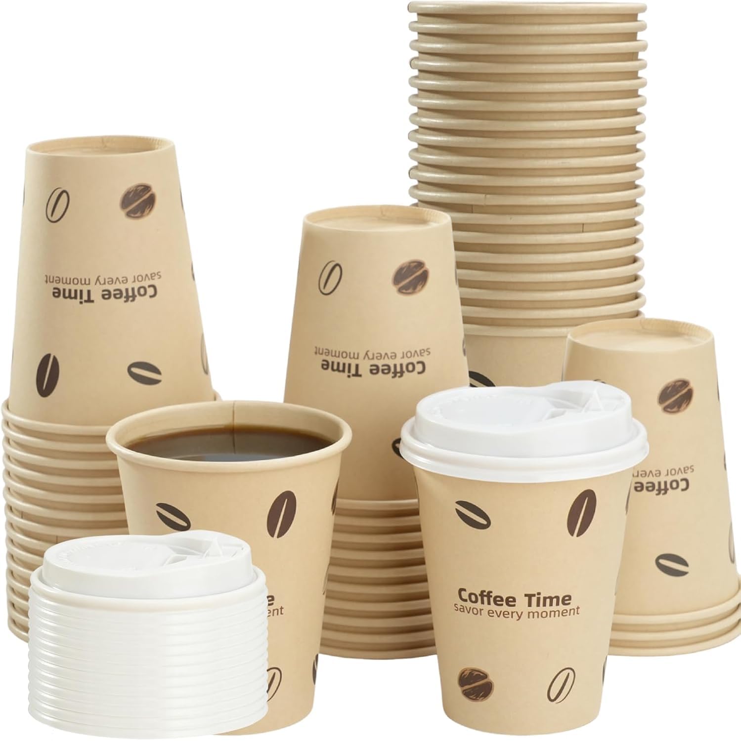 Cherypick Coffee Cups with Lids 12 oz/360 ml, 25 Pack Disposable Paper Cups