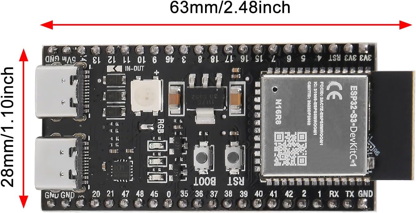 4pcs ESP32-S3-DevKitC-1-N16R8 ESP32-S3 Development Board Wi-Fi + Bluetooth MCU Module Integrates Complete Wi-Fi and BLE Functions for Arduino(Pre-soldered pins)