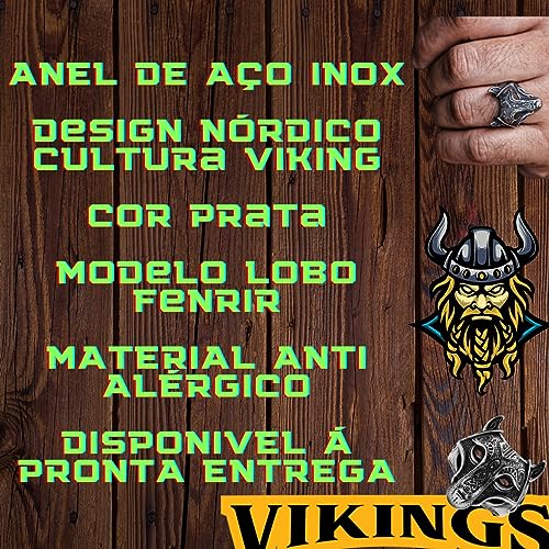 Anel Viking Nórdico Masculino Lobo Fenrir Em Aço Inox 316 Vintage Thor Ragnar Floki (17)