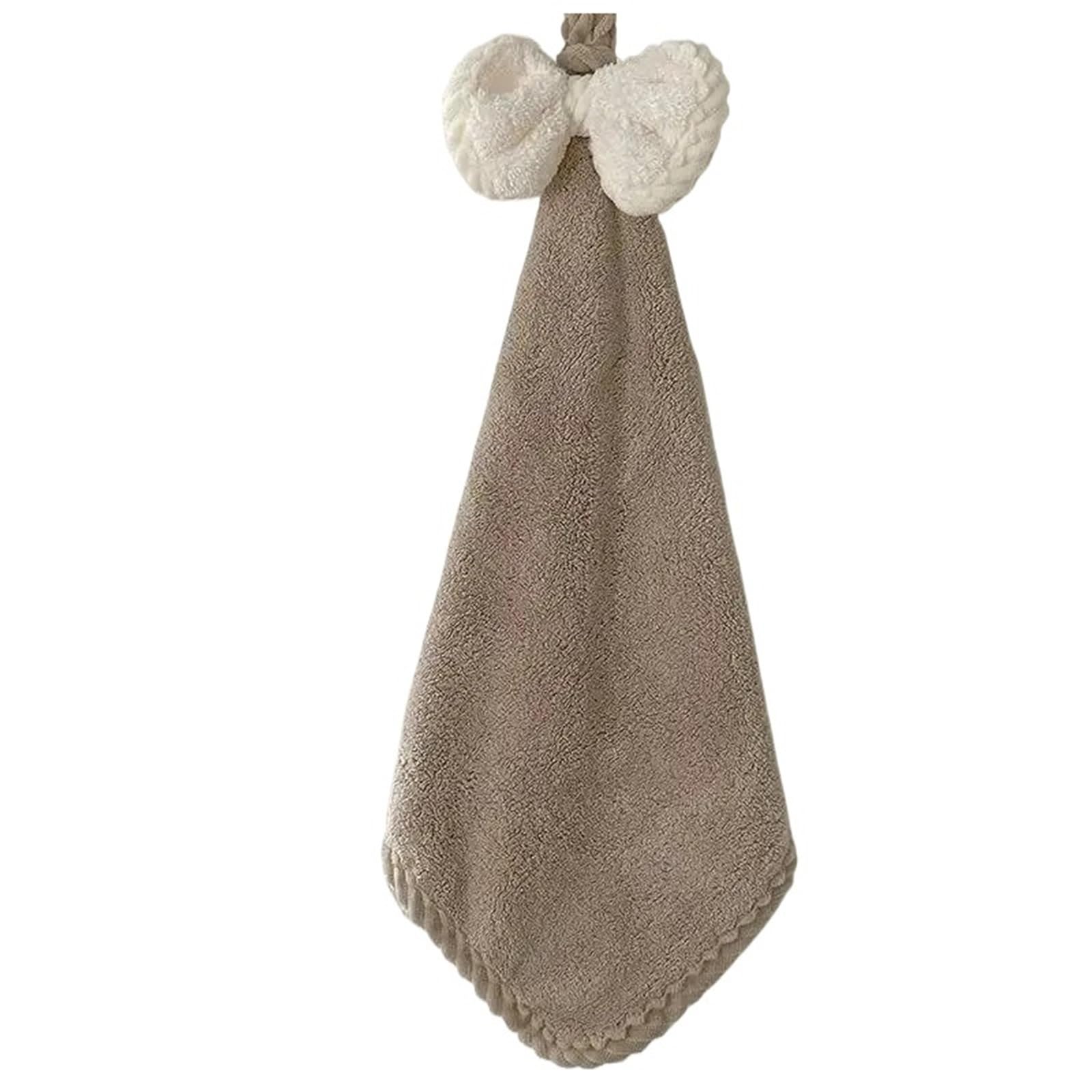 FGUJSUR Hand Towels Hand Wiping Cute Bow Hanging Coral Fleece Towel Bathroom Absorbent Small Quick Drying(Brown)