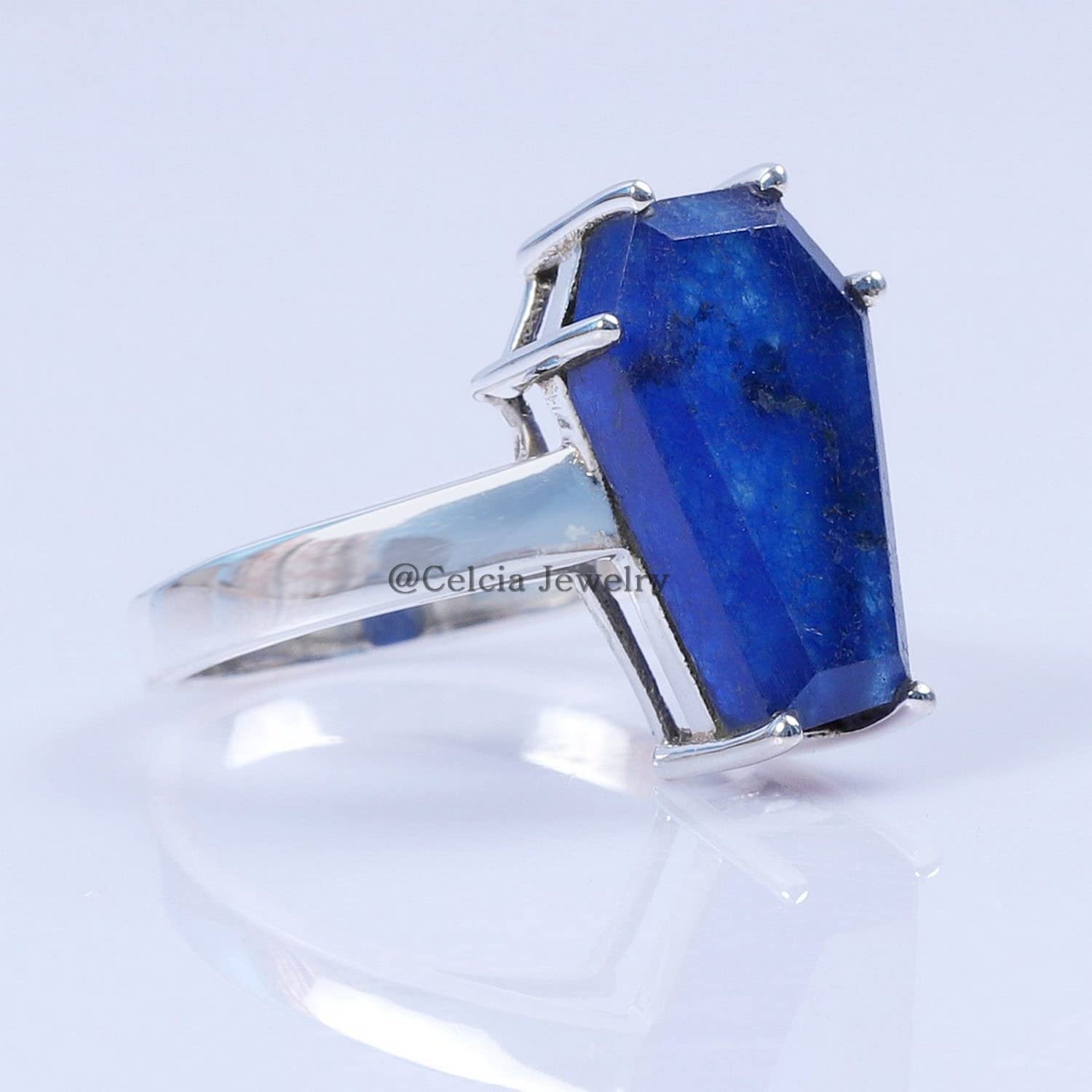 Anillo de ataúd de piedras preciosas de zafiro, joyería unisex de plata de ley 925 sólida, anillo metafísico exclusivo de amistad victoriana de promesa de declaración