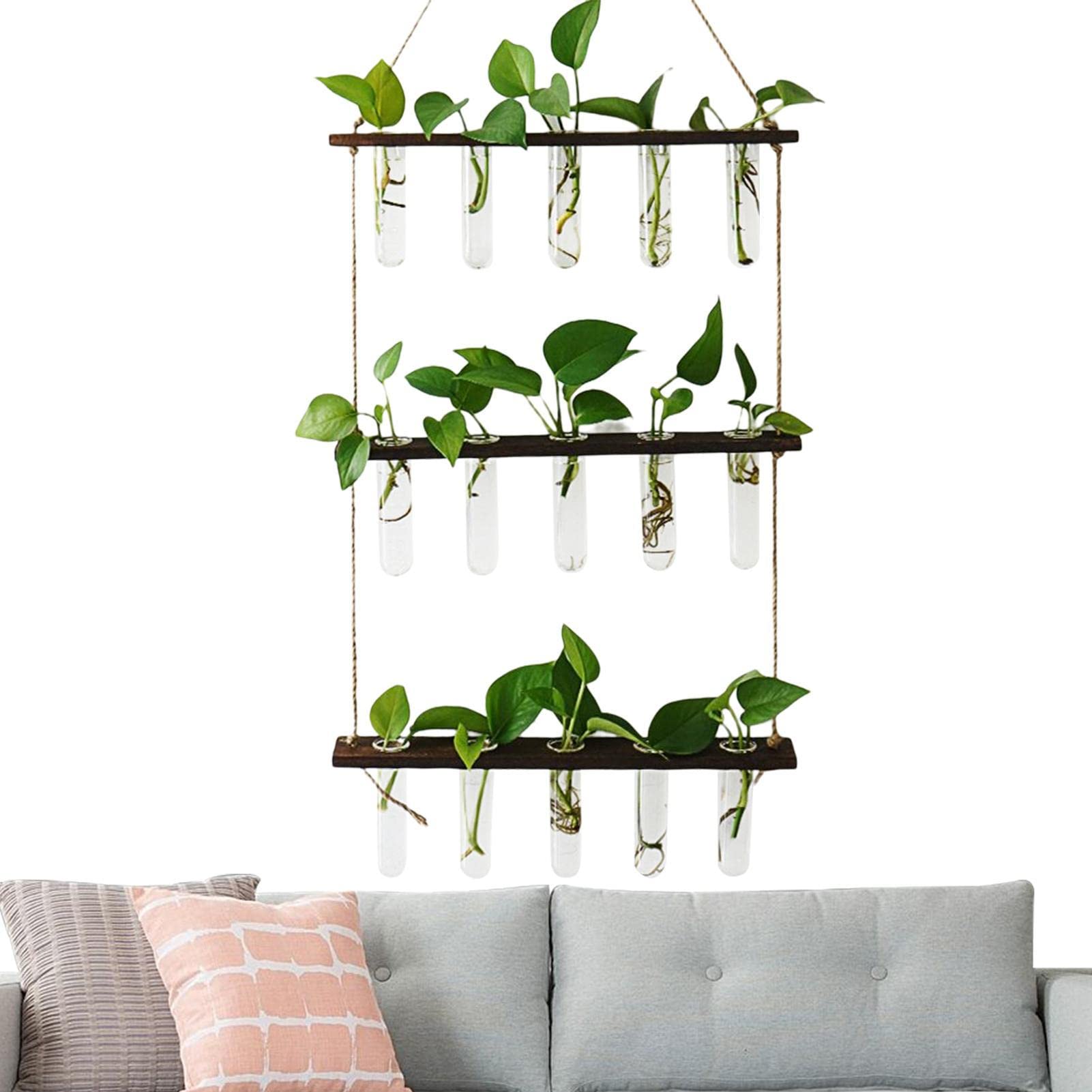 Hängevase aus Glas, Ausbreitungsstation für Pflanzen Pflanzkübel Pflanzkübel Hängende Pflanzkübel aus Glas, moderne Glasröhrchen für Innen für Blumen mit Holzständer für