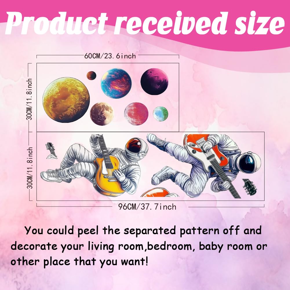 SUPERDANT 3D Space Wall Stickers Music Theme Wall Decal Astronaut Guitar Decals Stickers for Walls Planets Vinyl Art Sticker for Boy's Bedroom Living Room Nursery Space Fan - Image 2