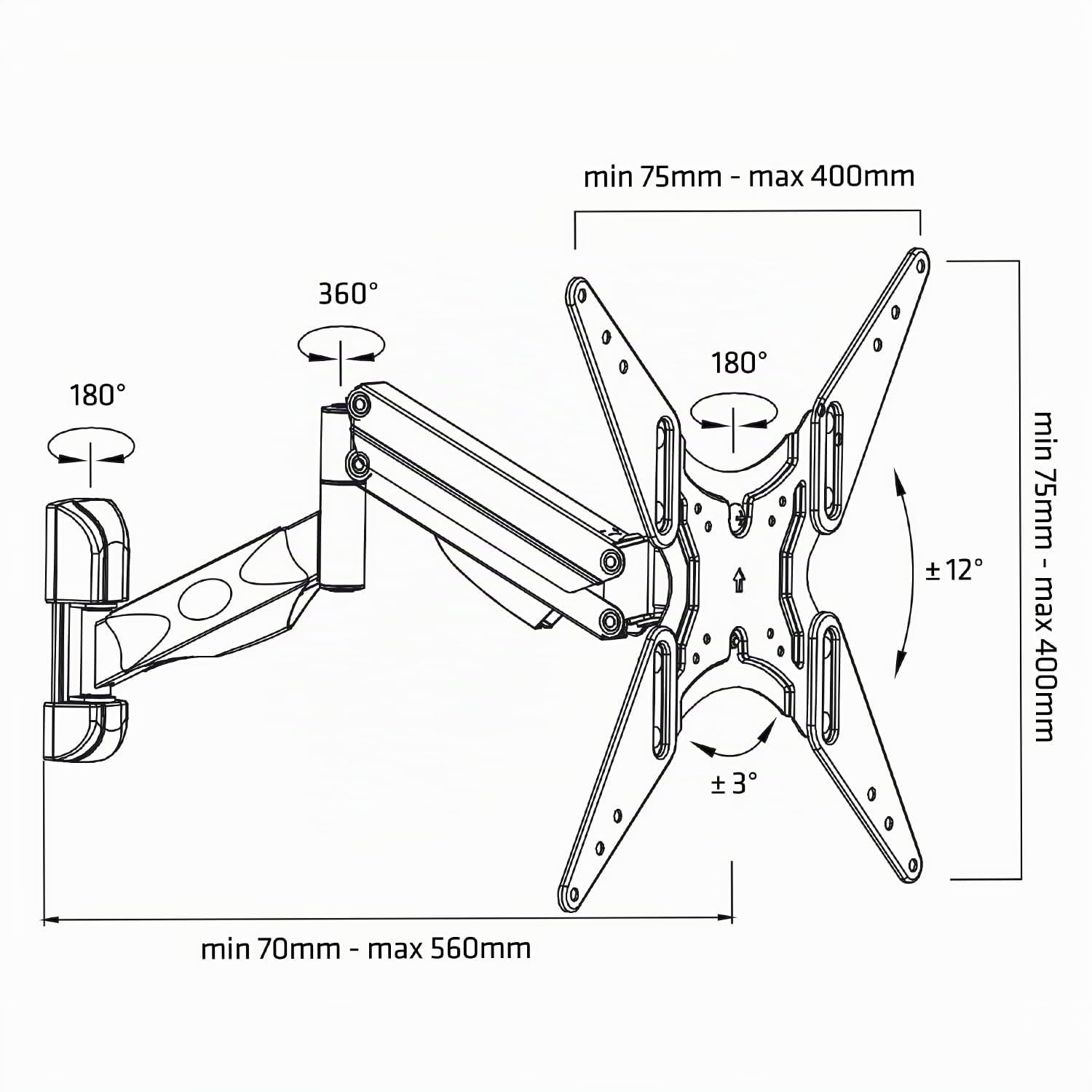 Maclean Supporto TV da parete 32"-55" molla a gas LED PLASMA LCD max VESA 75x75, 100x100, 200x200, 300x300, 400x400 (2 bracci)