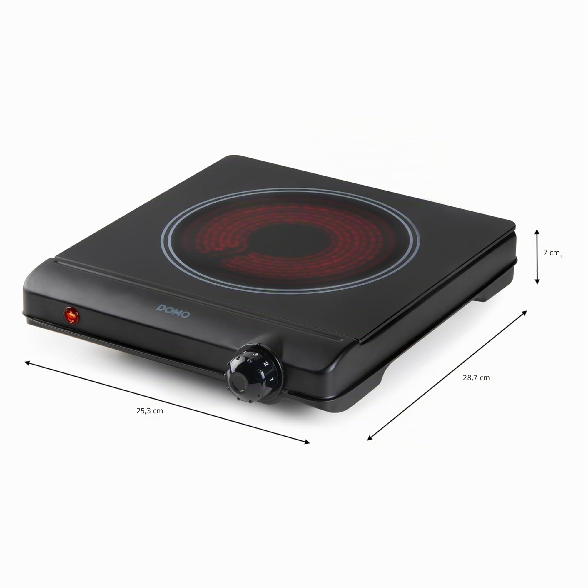 DOMO DO30111KP Plaque de cuisson en céramique - ECO - 1 feu - Ø18 cm - Technologie infrarouge pour une cuisson rapide et efficace - Thermostat réglable avec 6 niveaux - Noir