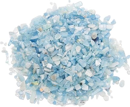 PowerTRC Crystals Gem Stones Decorative Rocks for Vase, Tumbled Aquamarine Crystal Chips Bulk Healing Stones Fish Tank Gravel Filler Vase Filler Plants Decor 1 lb