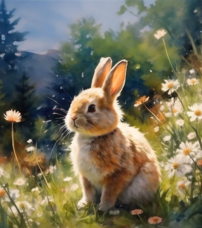 ZMHZMY Paint by Number Kits Rabbit,Bunny on Grass DIY Digital Canvas Oil Painting Art Decor for Adults Beginner,40x50cm Frameless