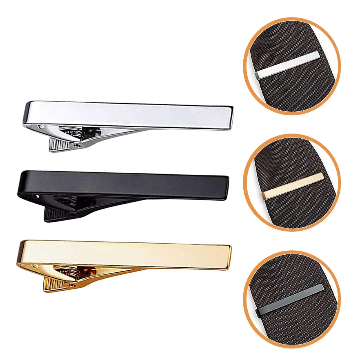 DOITOOL 3 Stück pack Herren Krawattenklammern aus Kupfer Stilvoll und Klassisch Geeignet für Hochzeiten und Partys Praktisches Modisches Accessoire in Silber Gold und Schwarz