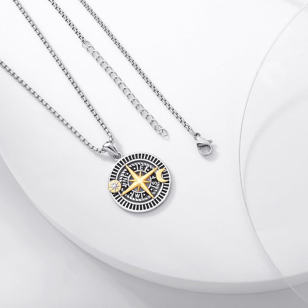 OHAYOO Cadena De Brújula Para Hombre, Plata De Ley 925, Brújula