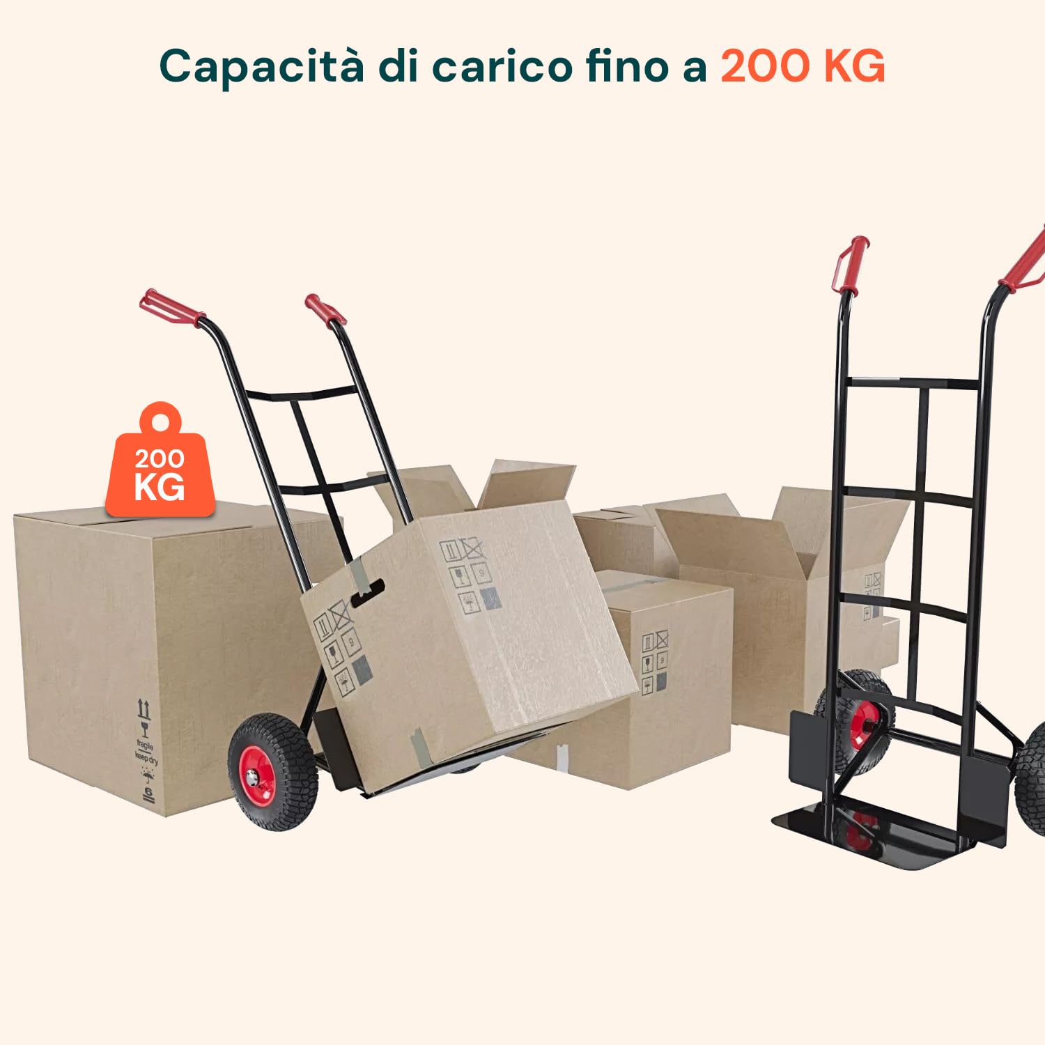 Carrello con Ruote Portatutto in Acciaio da 200Kg per Trasporto Sicuro di Carichi Voluminosi, con Maniglie Antiscivolo, Ruote e Struttura Compatta Maneggevole (Blu)