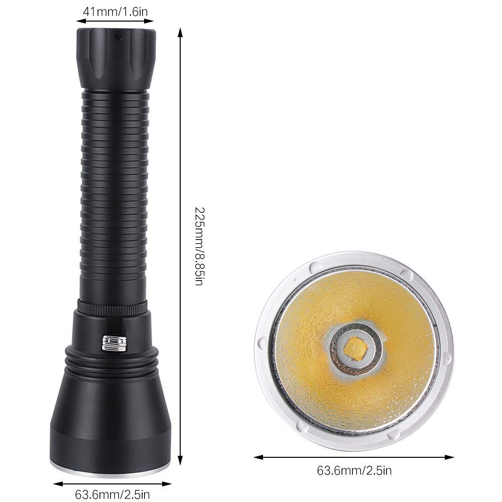 HMTE 70.2 Torcia Subacquea a LED Giallo/Bianco Torcia Subacquea 100M 26650 Torcia Ricaricabile ad Alta Potenza per Pesca Subacquea, torce (Luce Bianca)