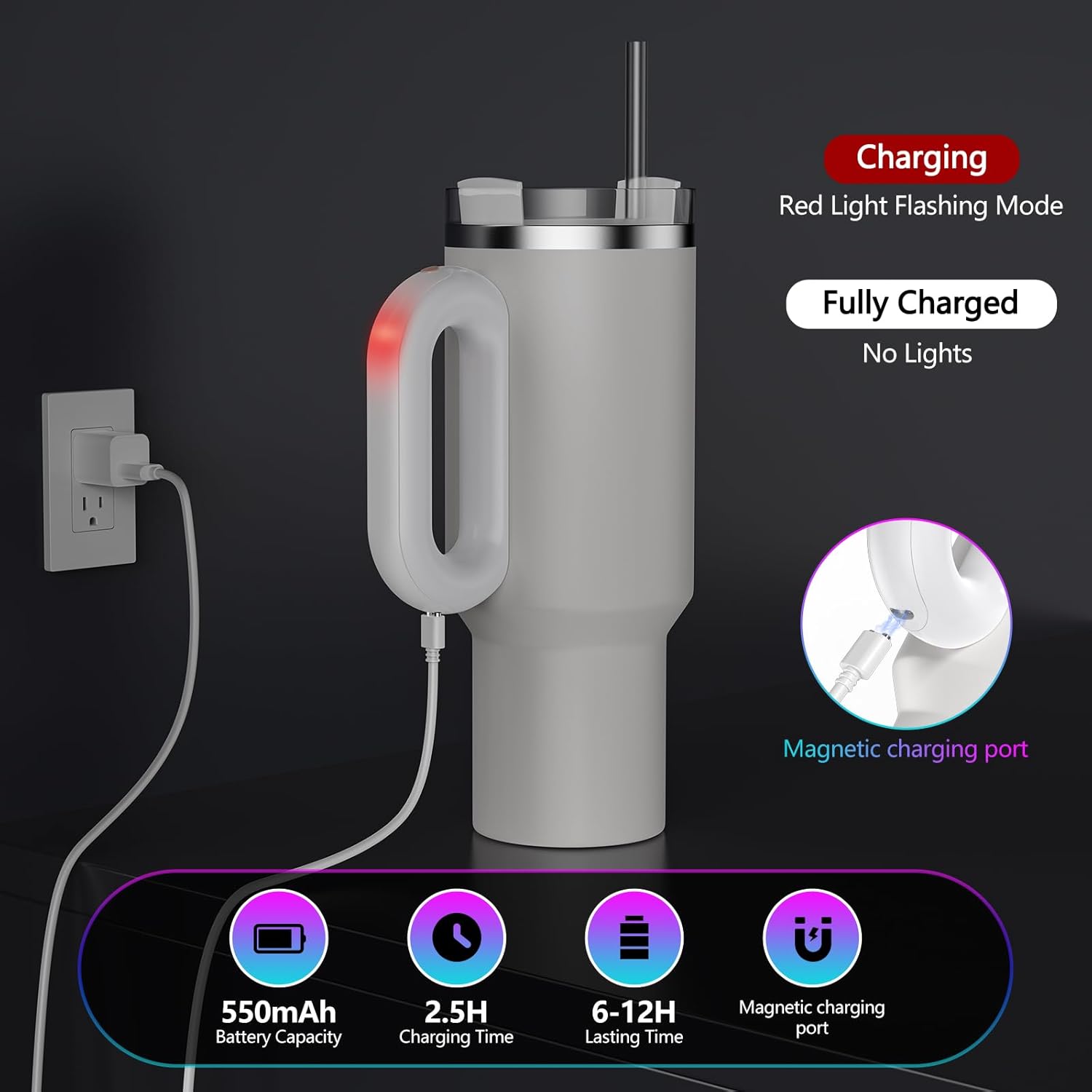 7 Modes LED Light-Up Tumbler Handle for Stanley Cup 40oz/30oz, Tumbler Handle with Pickup Music Rhythm Lights Use for Outdoor Party & Home, Birthday Christmas Valentine's Stanley Gift (H10 White) - Image 7