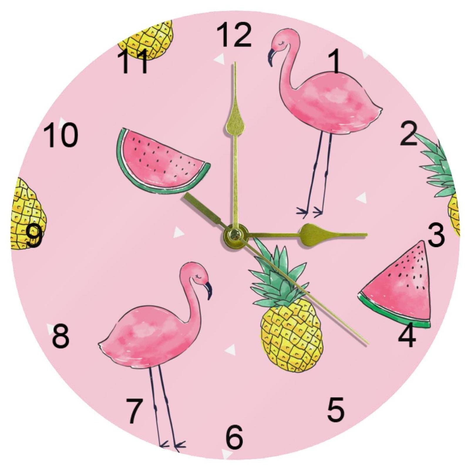 Horloge murale silencieuse flamant rose pastèque chiffres arabes