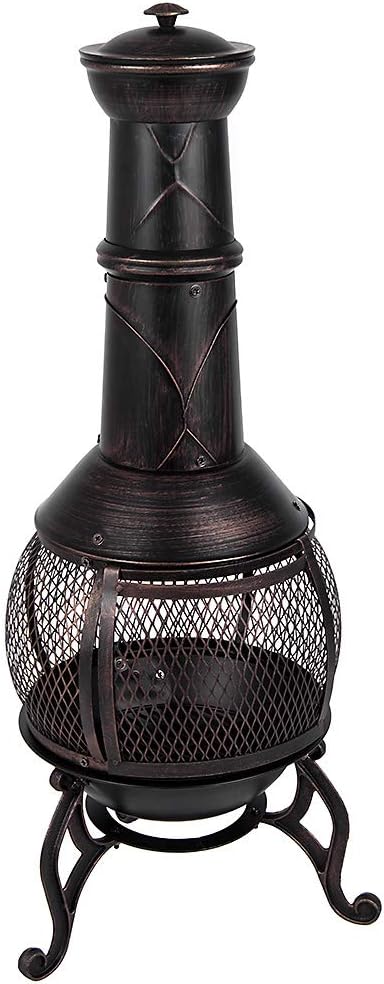 Fire Vida Steel Chimnea Outdoor Garden Patio Heater Grill Black and Antique Gold, Large