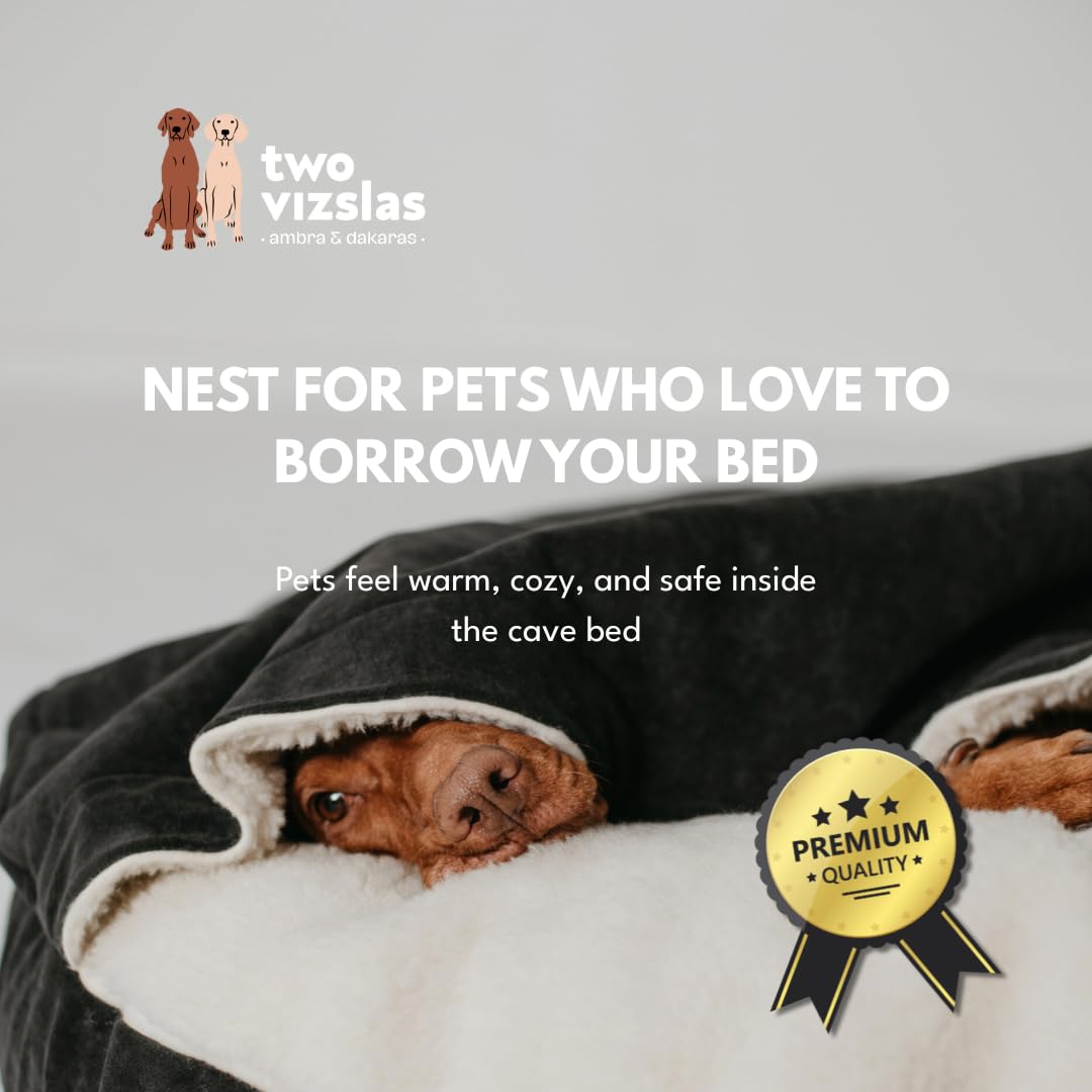 Premium Höhlen-Hundebett für mittelgroße Hunde, Größe M (85 cm), waschbar, austauschbare Teile, gemütlich, warmes Flauschiges Bett zum Liegen innen oder Oben | Hellbeige