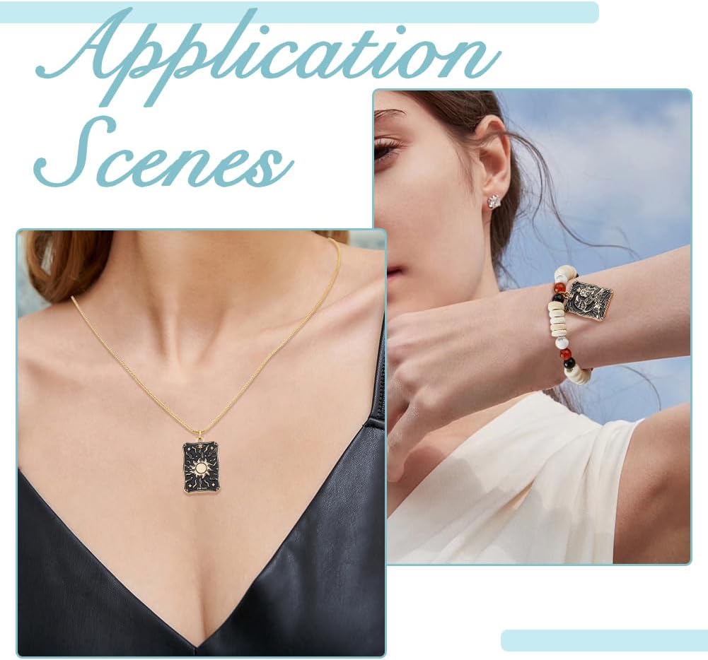 DICOSMETIC 24Pcs 6 Styles Tarot Charms Bulk Enamel Tarot Card Charms Alloy Tarot Pendant Gothic Moon Star Rectangle Charm Black Amulet Charm Vintage Magic Pendant for DIY Jewelry Making - Image 7