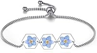 Vista 35 de Forget-Me-Not Pressed Wildflower Bracelet Pressed Flower Bracelet Gold/Silver Pressed Flower Jewelry Personalized Handmade Jewelry Gift For