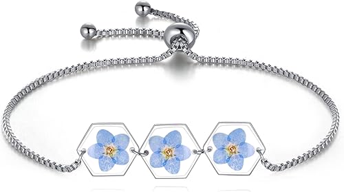 Miniatura 35 de Forget-Me-Not Pressed Wildflower Bracelet Pressed Flower Bracelet Gold/Silver Pressed Flower Jewelry Personalized Handmade Jewelry Gift For