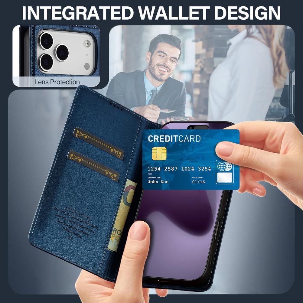 Flip Folio Case for iPhone 17 Pro Max/17 Pro/17 Air/17,All-Inclusive Protection Wallet Business Style Phone Case Leather All-Round Protection Anti-Fingerprint Cover(Blue,17 Pro Max)