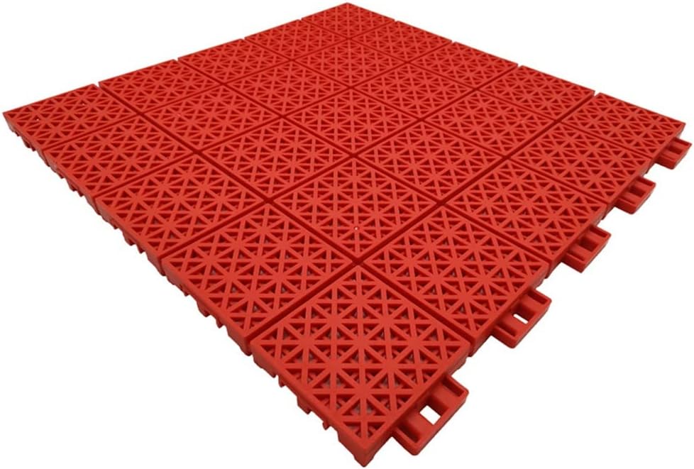 40CM Interlocking Sports Floor Tiles - Weatherproof Plastic for Basketball, Badminton, Table Tennis & Amusement Parks - Red, Set of 10 - Durable Modular Flooring Solution