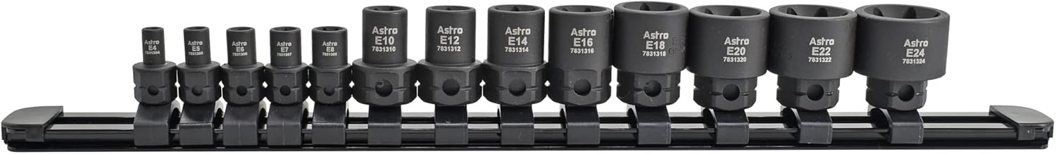 Astro Tools 78313 13pc 1/4" & 3/8" Drive External Torx Nano Impact Socket Set, Black